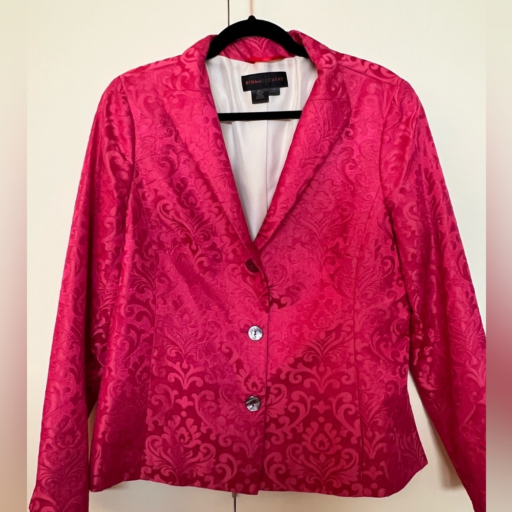 Nina McLemore patterned fuchsia silk jacket